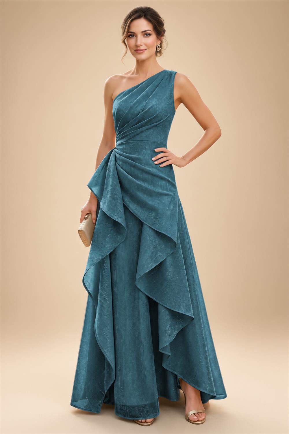 Chiffon A-Line/Princess One Shoulder Floor-Length Mother of the Bride & Groom Dresses with Ruffles & Ruched Waist (SHI22501248)
