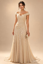 A-Line Chiffon 3/4 Flutter Sleeves Mother of the Bride & Groom Dresses with Beaded Lace Embroidered Bodice (SHI22500645)