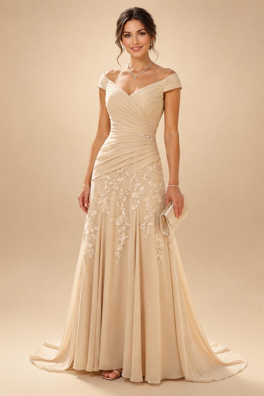 Jacquard Sheath/Column V-Neck Floor-Length Mother of the Bride & Groom Dresses with Ruched Waist (SHI22501057)