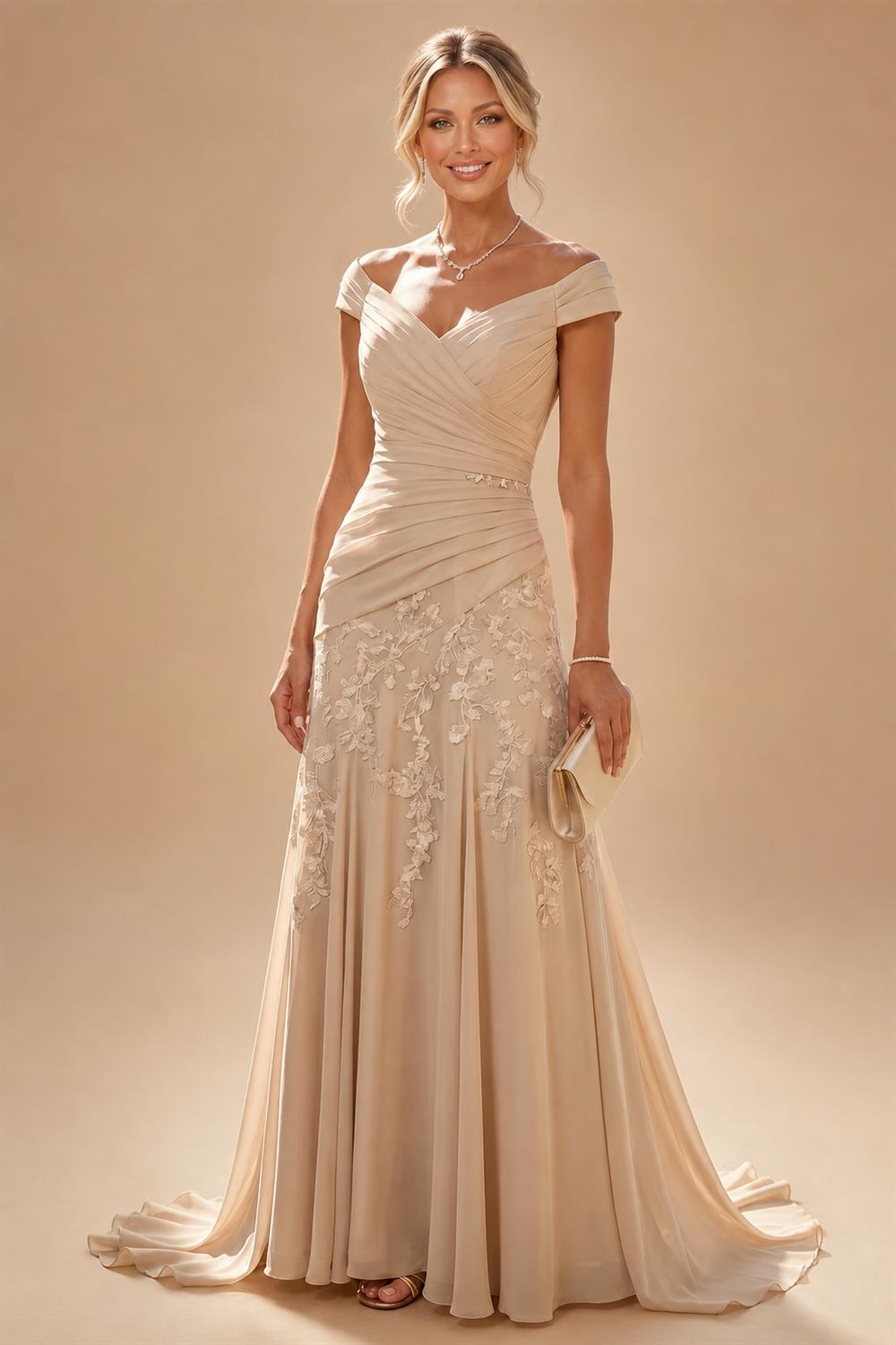 Jacquard A Line V Neck Ruffles Corset Mother of the Bride & Groom Dresses (SHI22500967)