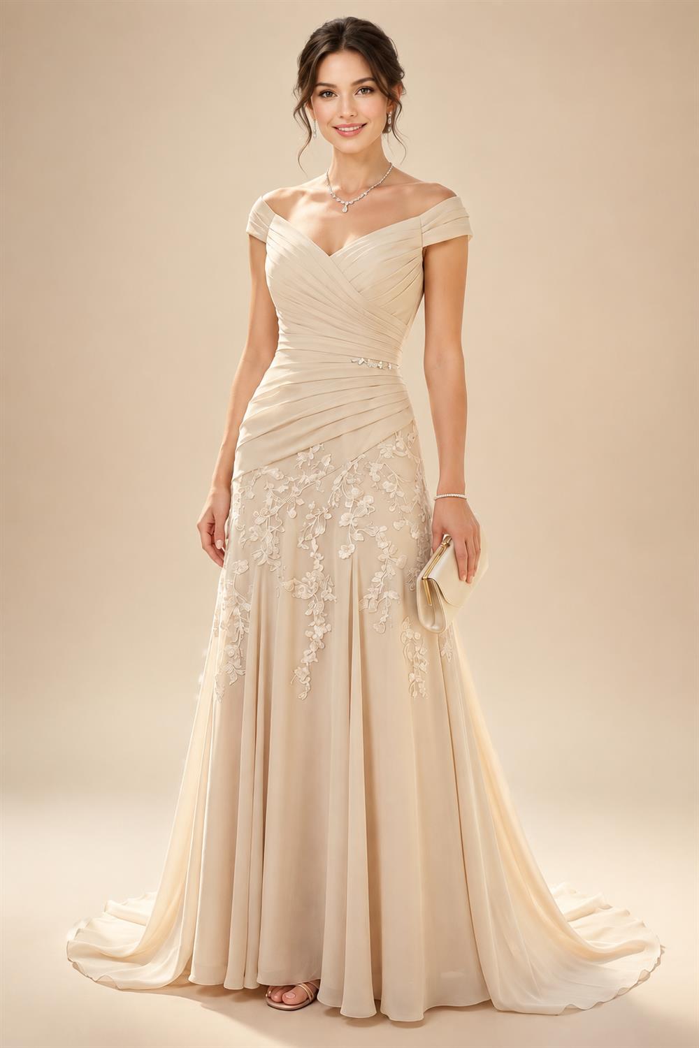 A-Line Floor-Length Chiffon Cape Sleeves Mother of the Bride & Groom Dresses with Tiered Ruffles (SHI22500723)