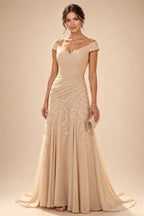 A-Line Chiffon Pleated Long Mother of the Bride & Groom Dresses with 3/4 Flutter Sleeves & Sequin Waist (SHI22500702)