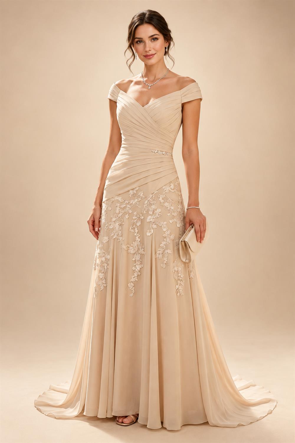 Jacquard Sheath/Column V-Neck Floor-Length Mother of the Bride & Groom Dresses with Ruched Waist (SHIB22500907)