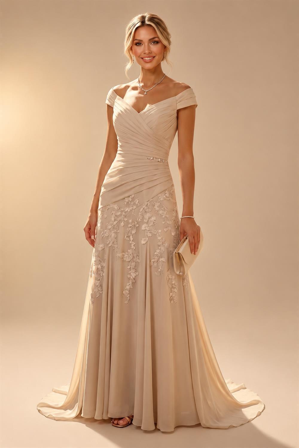 A-Line/Princess Scoop Neck Chiffon Floor-Length Mother of the Bride & Groom Dresses for Women (SHI22501635)