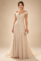 Chiffon Sheath/Column V-Neck Floor-Length Mother of the Bride & Groom Dresses with Lace Embroidery Bodice & Ruched Waist (SHI22501510)