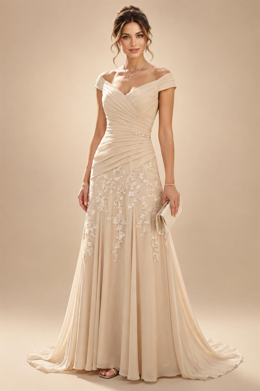 A-Line/Princess V-Neck Chiffon Floor-Length Mother of the Bride & Groom Dresses with Lace Appliques & Pleats (SHI22501605)