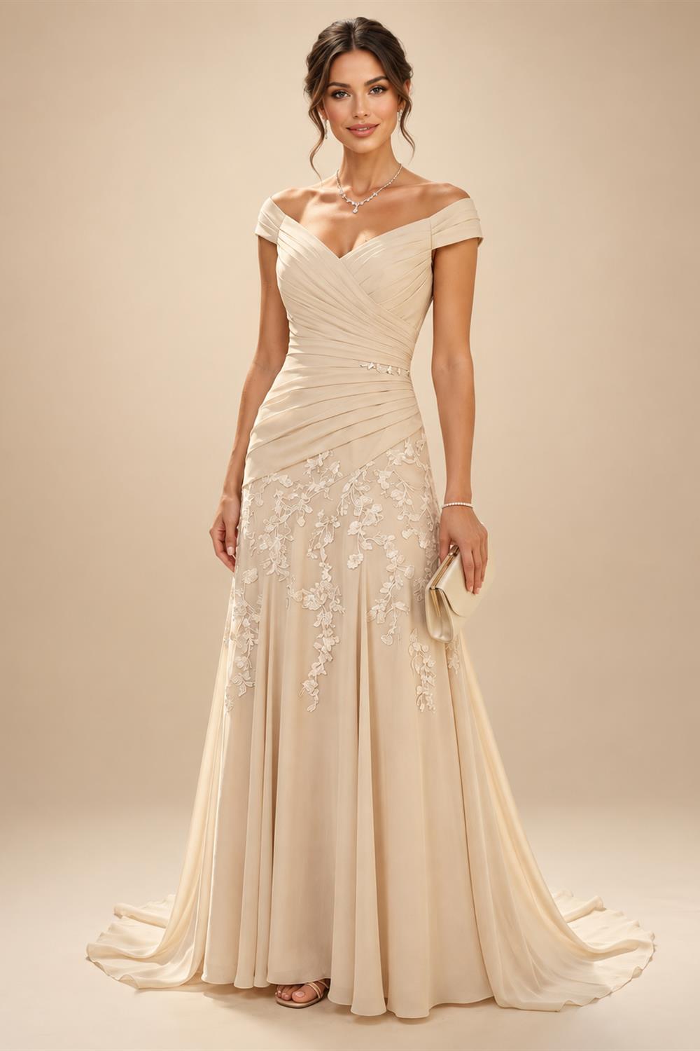 A-Line/Princess Halter Lace Appliques Tea-Length Mother of the Bride & Groom Dresses with 3D Flowers & Ruched Waist (SHI23001321)