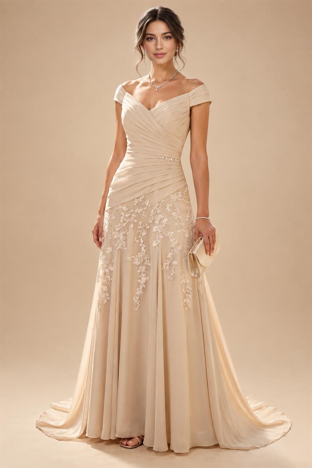 Jumpsuit Scoop Neck Chiffon Floor-Length Mother of the Bride Pantsuits with Rhinestones (SHI22501658)