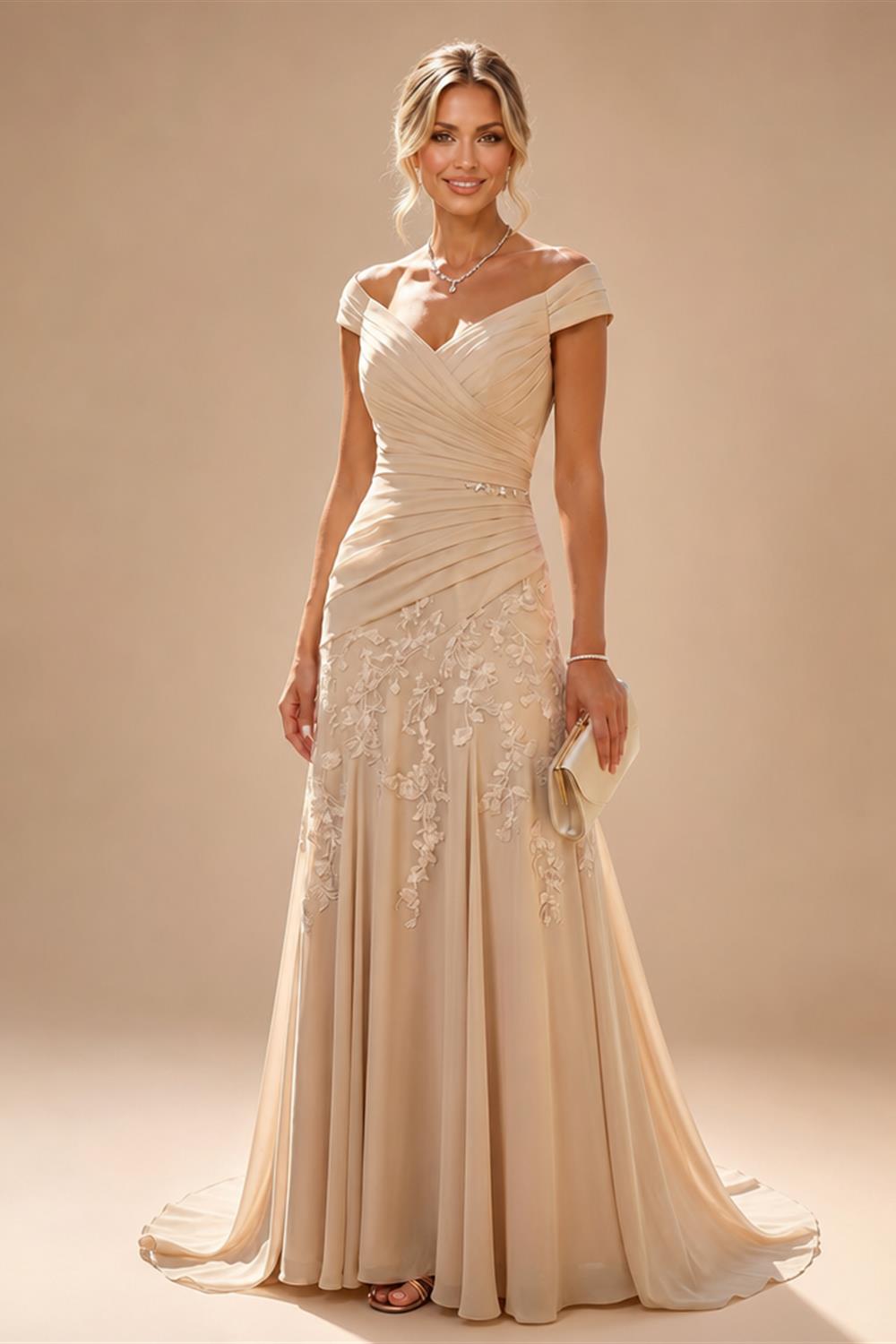 A-Line/Princess V-Neck Chiffon Floor-Length Mother of the Bride & Groom Dresses with Lace Appliques, Sequin & Ruffles (SHI22501608)