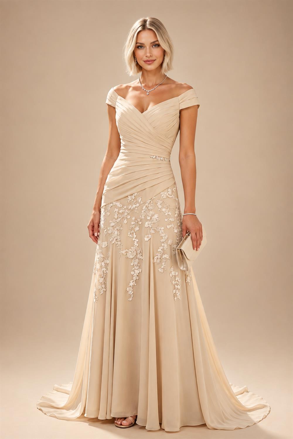Sequin Floral A-Line/Princess V-Neck Floor-Length Mother of the Bride & Groom Dresses with 3D Flowers & Pleats (SHI22501350)