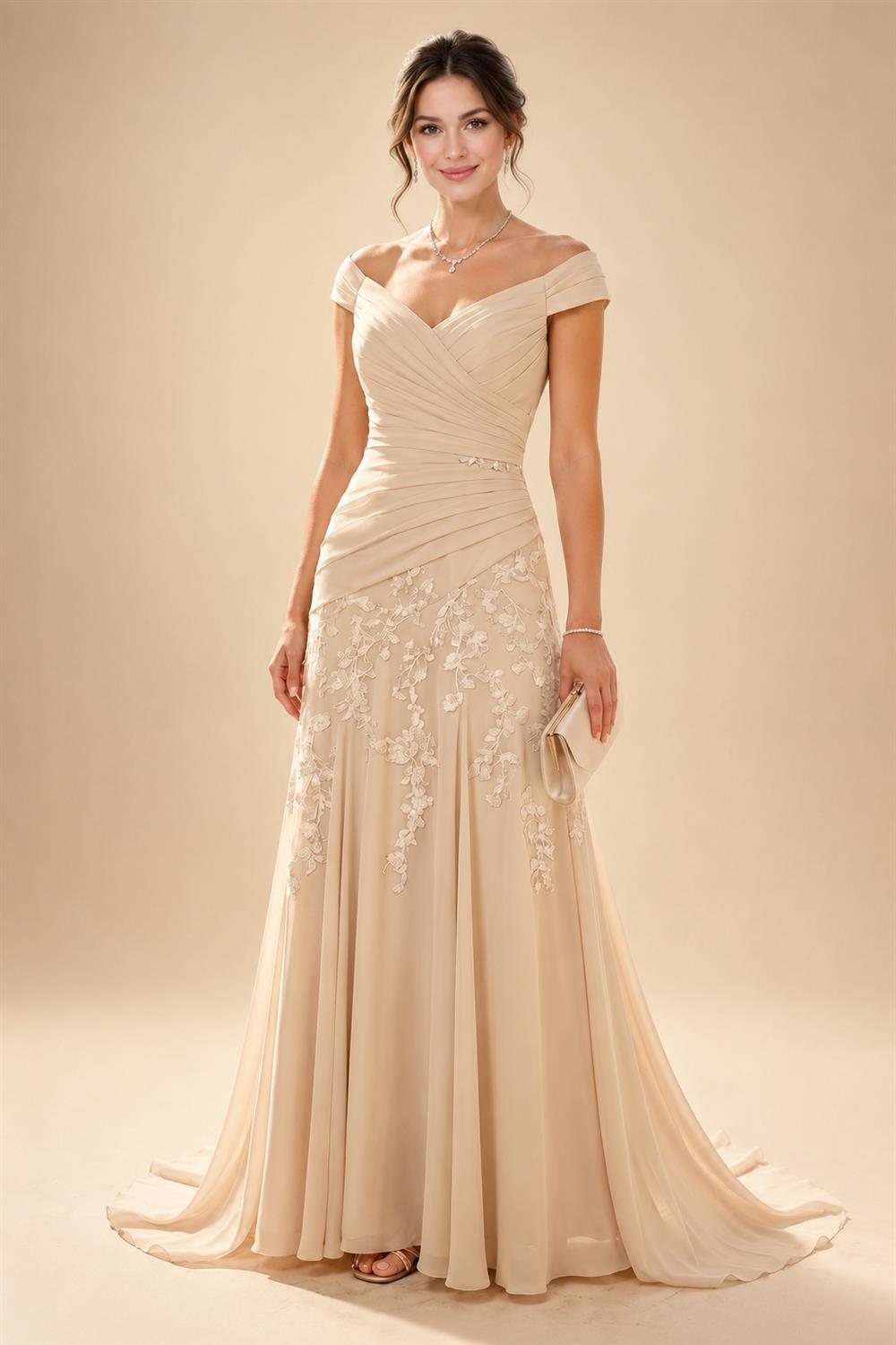 Jacquard Sheath/Column 3/4 Sleeves Floor-Length Mother of the Bride & Groom Dresses with Ruched Waist & Rhinestones (SHI22500801)