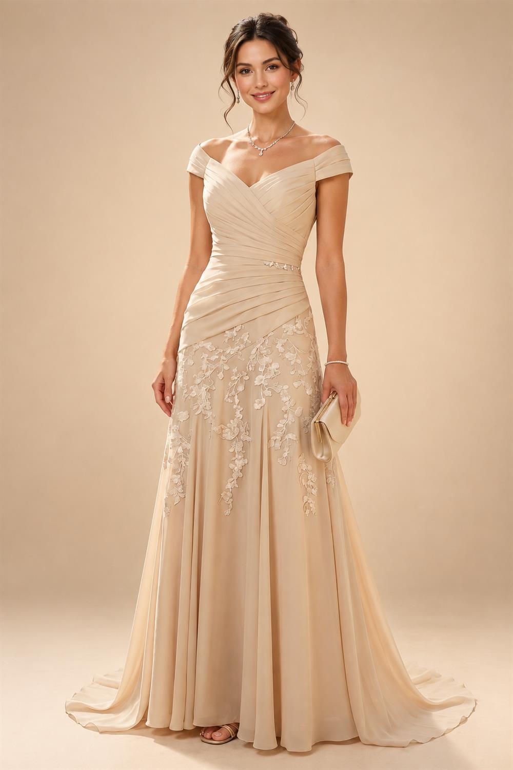 Tulle A-Line/Princess V-Neck Floor-Length Mother of the Bride & Groom Dresses with 3D Flowers (SHI22501351)