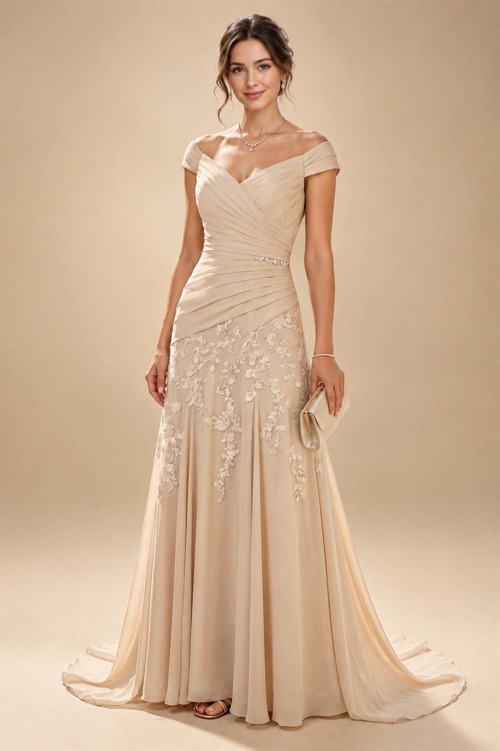 Sheath/Column Scoop Neck Chiffon Floor-Length Mother of the Bride & Groom Dresses with Lace Appliques (SHI22501639)