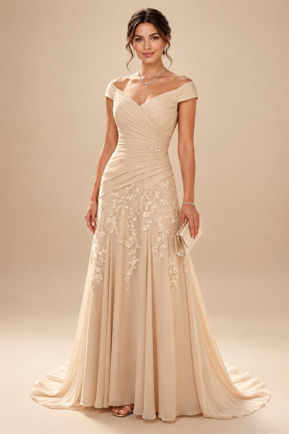 A-Line/Princess V-Neck Chiffon Floor-Length Mother of the Bride & Groom Dresses with Pleats (SHI22501646)