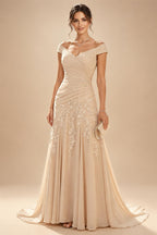 A-Line/Princess Sweetheart Chiffon Maxi Mother of the Bride & Groom Dresses with Lace Appliques & Sweep Train (SHI22501652)