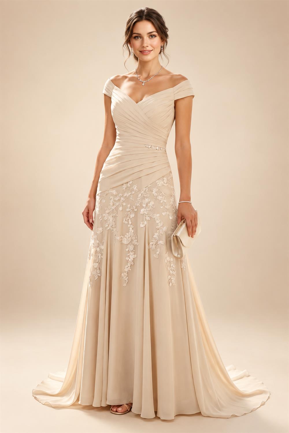 Jacquard Sheath/Column V-Neck Floor-Length Mother of the Bride & Groom Dresses with Ruffles & Ruched Waist (SHI22501058)