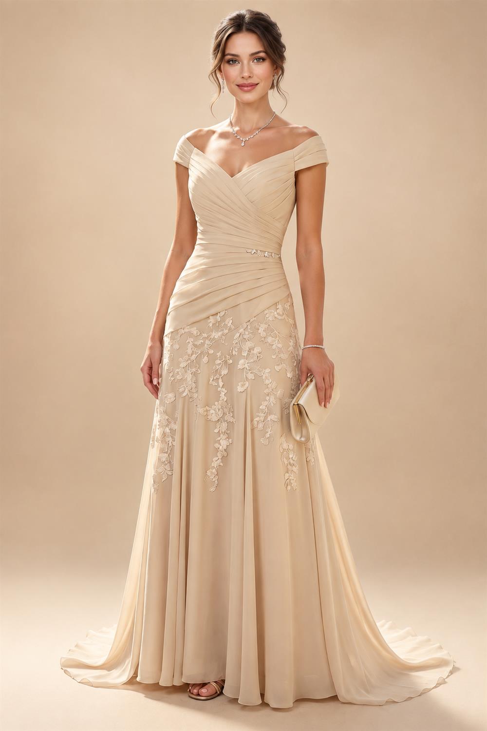 A-Line/Princess V-Neck Chiffon Maxi Mother of the Bride & Groom Dresses with Rhinestones & Pleats (SHI22501693)