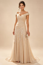 A-Line/Princess Pleated Two-Piece Tea-Length Mother of the Bride Dresses with Cascading Ruffles (SHI22500054)