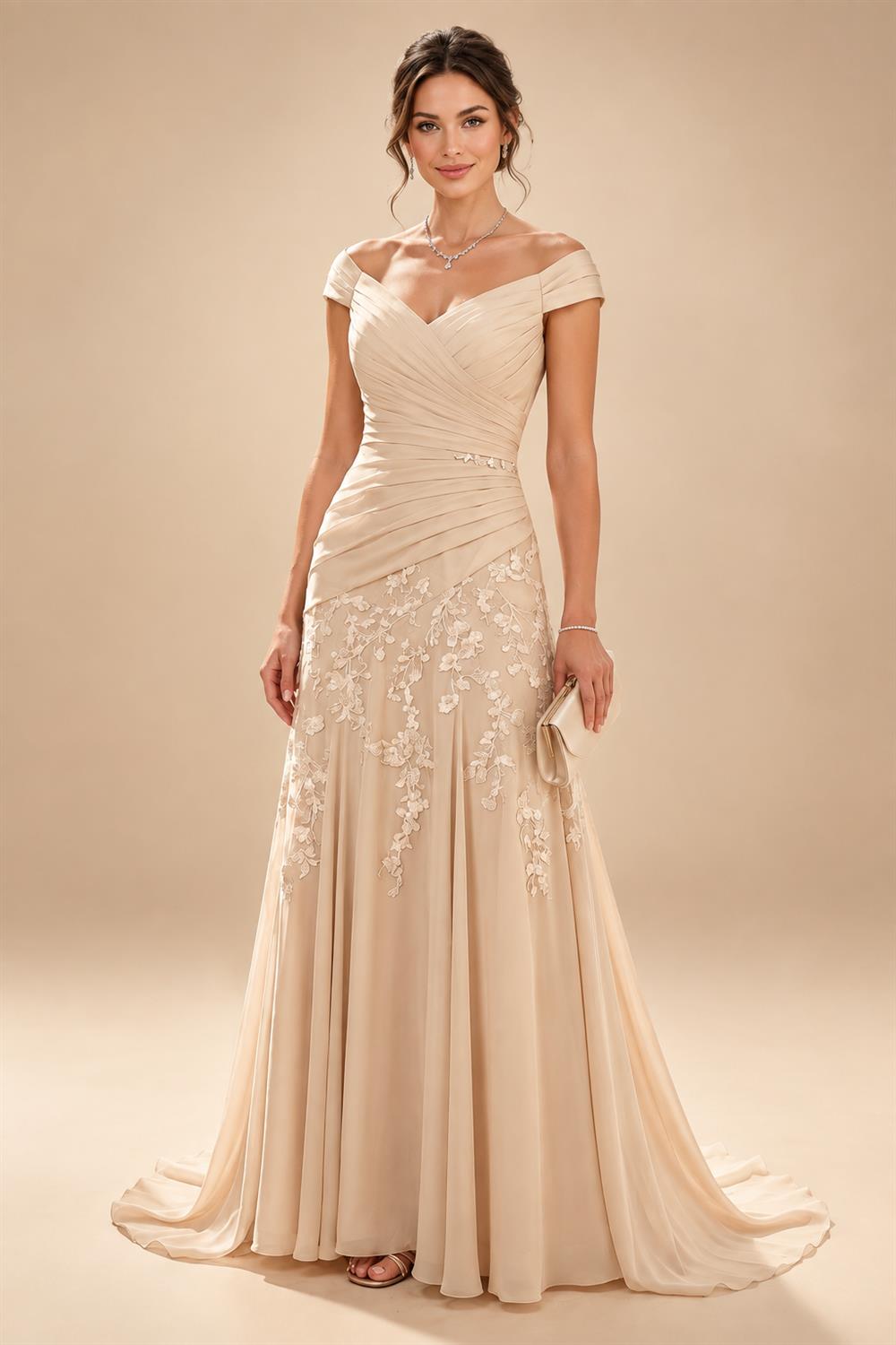 Chiffon A-Line/Princess Scoop Neck Floor-Length Mother of the Bride & Groom Dresses with Ruched Waist (SHI22501277)