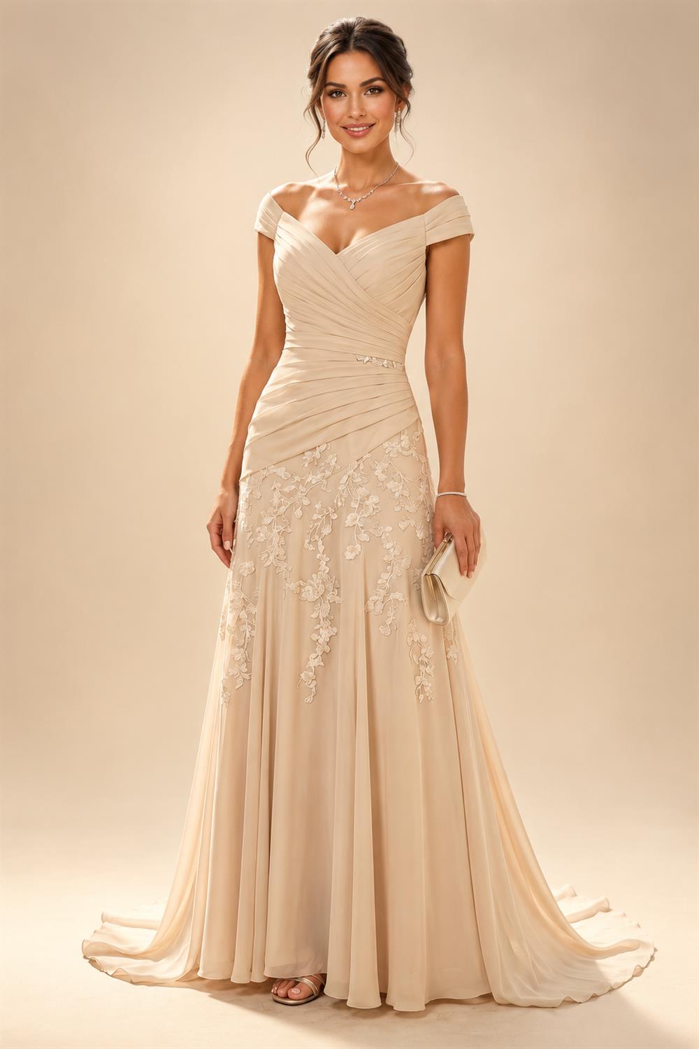 A-Line/Princess V-Neck Chiffon Maxi Mother of the Bride & Groom Dresses with Ruffles, Slit, Ruched Waist & Rhinestones (SHI22501628)