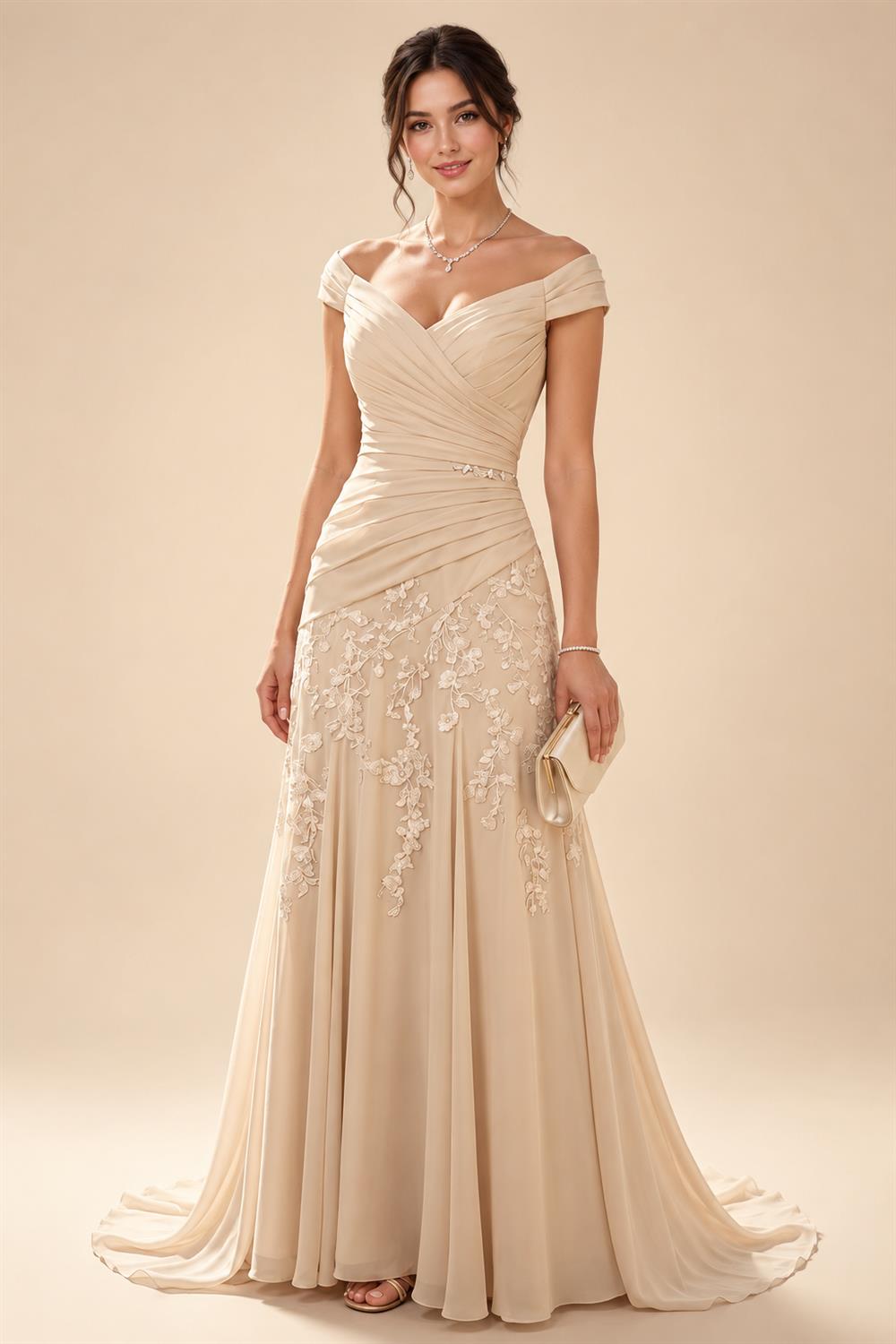 Sheath/Column V-Neck Jacquard Maxi Mother of the Bride & Groom Dresses with Ruffles & Slit (SHI25001047)