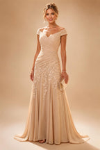 Satin A Line Round Neck Ruched Pleats Mother of the Bride & Groom Dresses (SHI22500952)