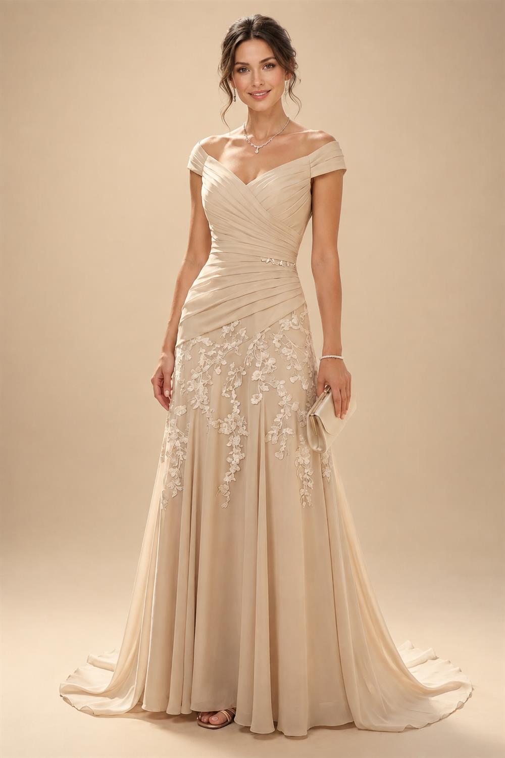Jacquard A-Line/Princess V-Neck Floor-Length Mother of the Bride & Groom Dresses with Ruched Waist & Pockets (SHI22500984)