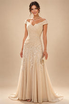 A-Line/Princess V-Neck Chiffon Floor-Length Mother of the Bride & Groom Dresses with Lace Appliques & Ruched Waist (SHI22501678)