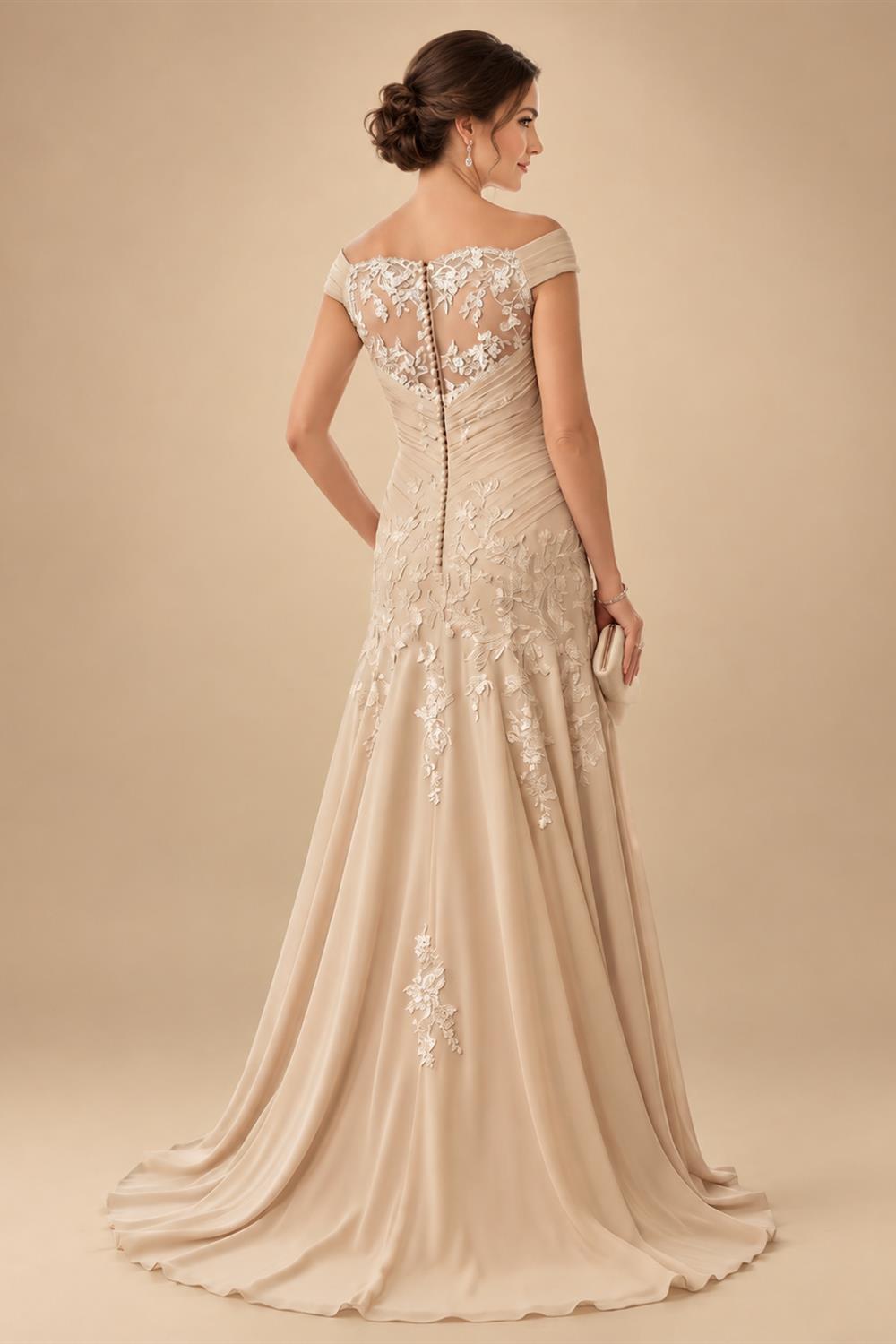 Cape Sleeve Jacquard Satin Ruched Mother of the Bride Dresses (SHI22500526)