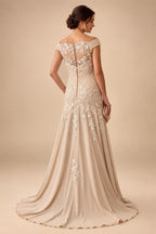 Jacquard A-Line/Princess V-Neck Tea-Length Mother of the Bride & Groom Dresses with Ruched Waist (SHI22501056)