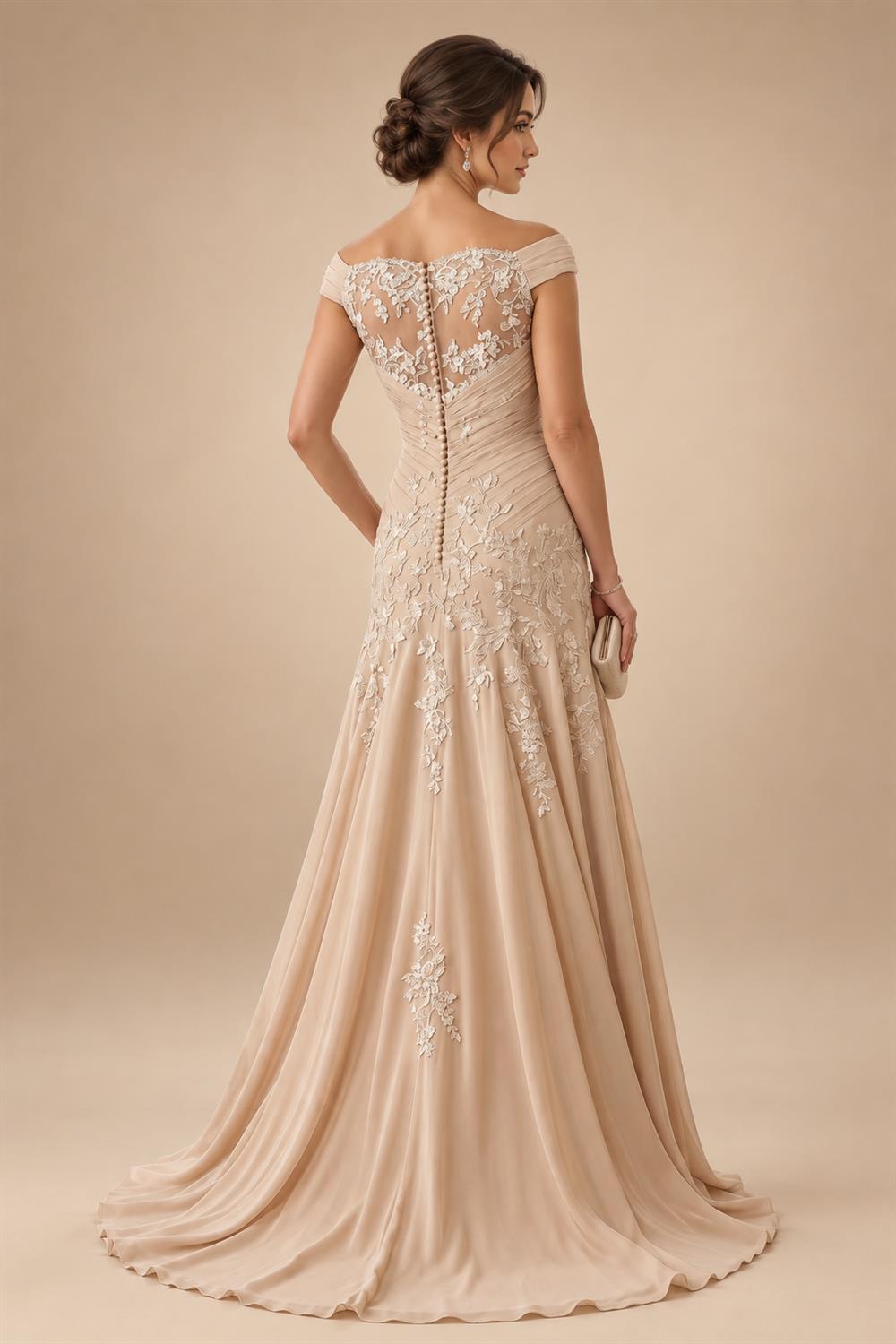 A-Line/Princess Off Shoulder Chiffon Floor-Length Mother of the Bride & Groom Dresses with Lace Appliques & Pleats (SHI22501566)