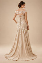 A-Line/Princess Scoop Neck Chiffon Floor-Length Mother of the Bride & Groom Dresses with Lace Appliques & Pleats (SHI22501666)