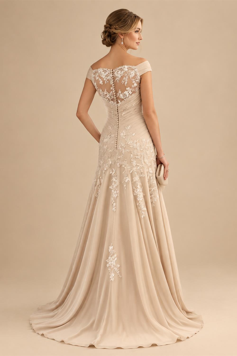 Chiffon Sheath/Column Scoop Neck Floor-Length Mother of the Bride & Groom Dresses with Lace Embroidery Bodice & Ruched Waist (SHI22501513)