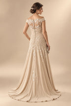 A-Line Lace Appliques Maxi Mother of the Bride & Groom Dresses with Flutter Sleeves Chiffon Bodice (SHI22500731)
