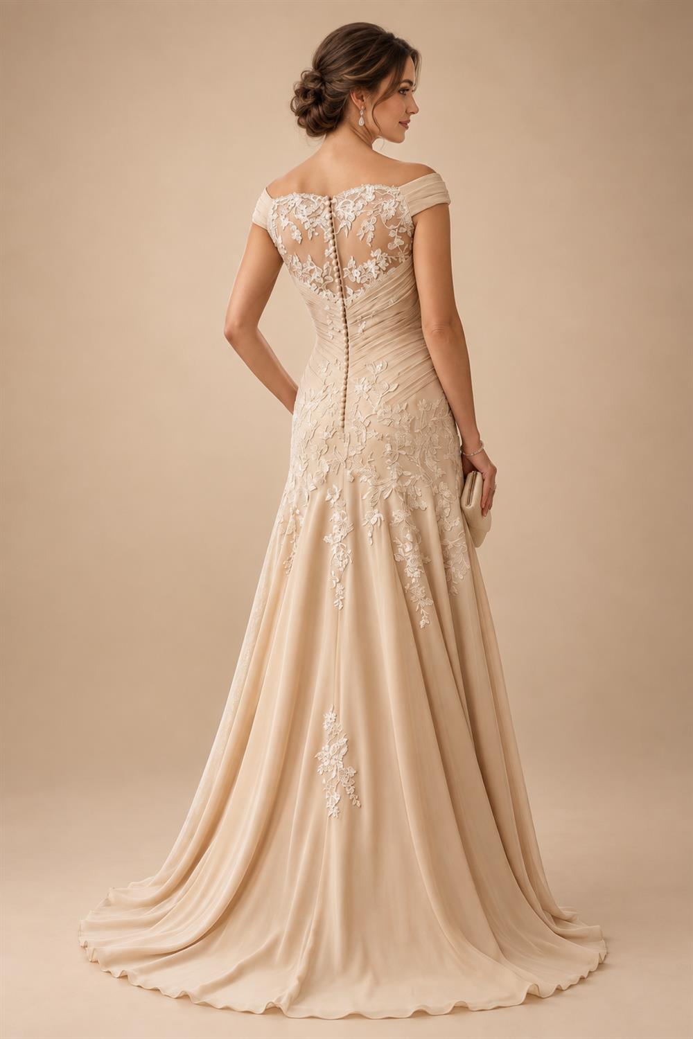 A-Line/Princess V-Neck Chiffon Floor-Length Mother of the Bride & Groom Dresses with Lace Appliques & Ruched Waist (SHI22501678)
