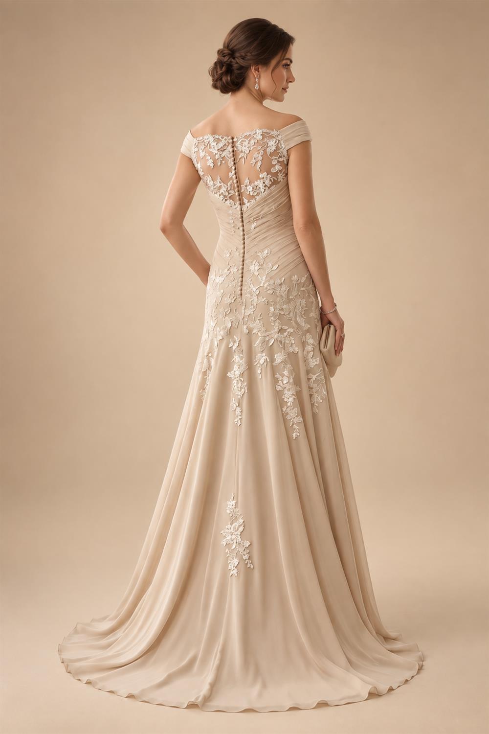A-Line/Princess V-Neck Chiffon Maxi Mother of the Bride & Groom Dresses with Lace Appliques, Sweep Train, Ruffles, 3D Flowers & Ruched Waist (SHI22501653)