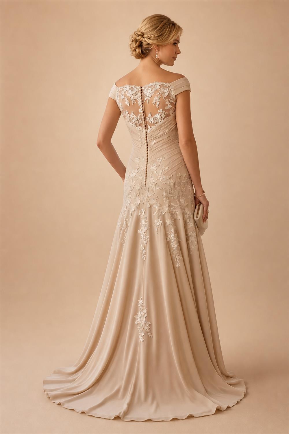 A-Line Satin V-Neck 3/4 Sleeve Mother of the Bride Dresses Floor-Length Ball Gown with Applique (SHI22500294)