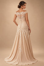 Chiffon Lace A-Line/Princess Off Shoulder Long Mother of the Bride & Groom Dresses with Ruched Waist & Sweep Train (SHI22501250)