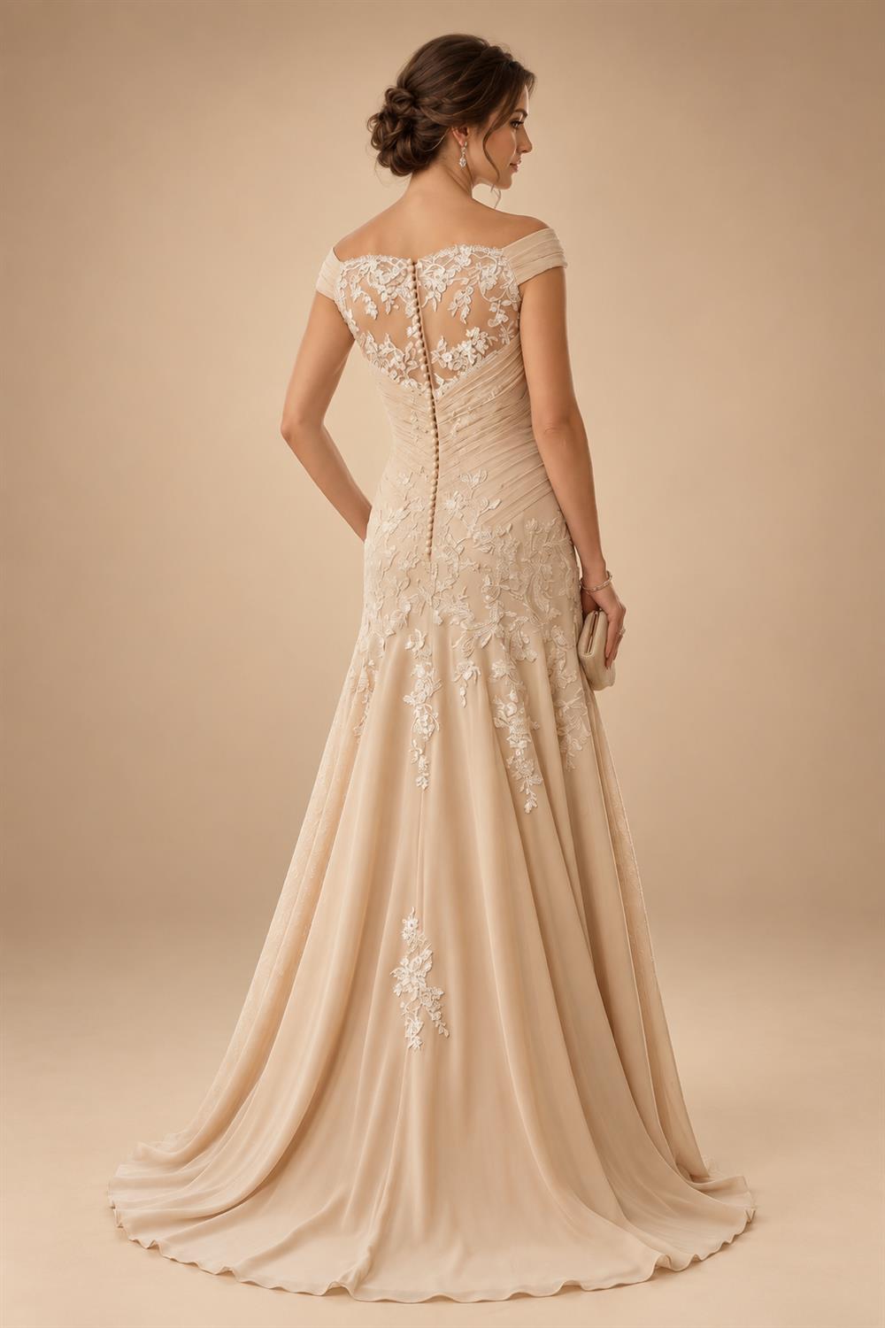 A Line/Princess Stand Collar Short Sleeve Long Elegant Mother of the Bride Dresses (SHI22500207)