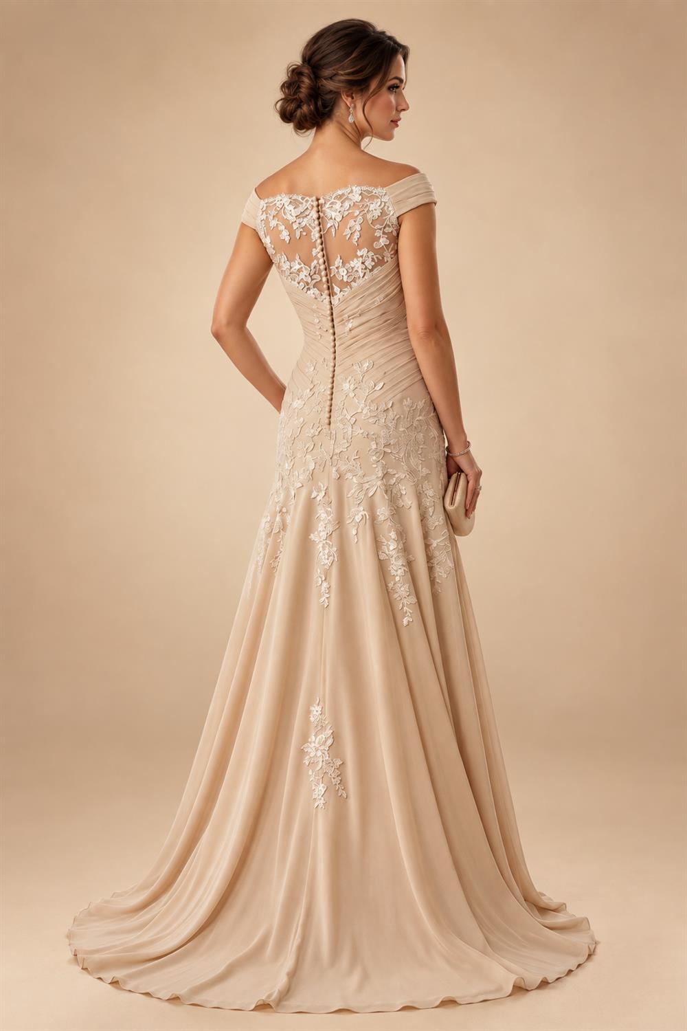 Sheath/Column Off Shoulder Stretch Jersey Floor-Length Mother of the Bride & Groom Dresses with Lace Appliques Sleeves & Slit (SHI22501550)