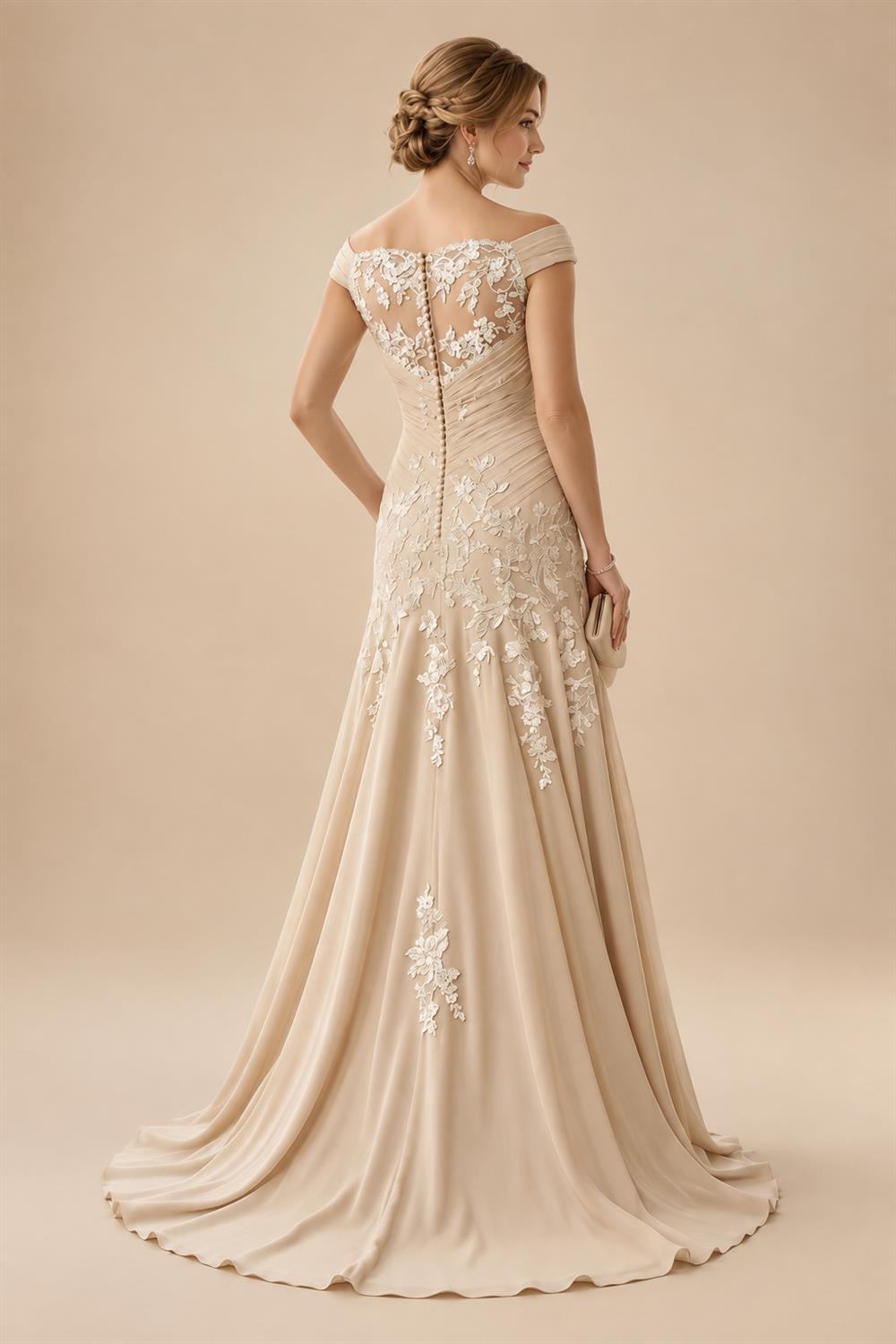 A-Line/Princess Scoop Neck Chiffon Maxi Mother of the Bride & Groom Dresses with 3D Flowers, Sweep Train & Pleats (SHI22501627)