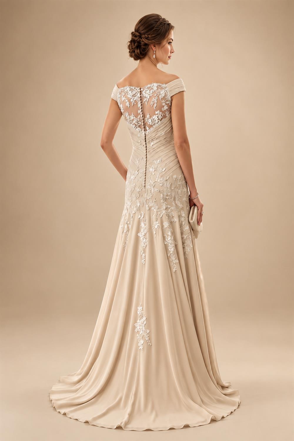 A-Line Chiffon V-Neck Short Sleeve Mother of the Bride Dresses Floor-Length with Sequin Appliques (SHI22500297)