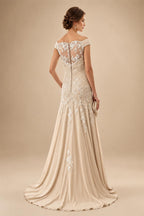 A-Line Chiffon V-Neck Short Sleeve Mother of the Bride Dresses Floor-Length with Sequin Appliques (SHI22500297)
