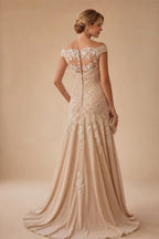 Sheath Satin Jacquard Off Shoulder Floor-Length Mother of the Bride & Groom Dresses (SHI22500823)