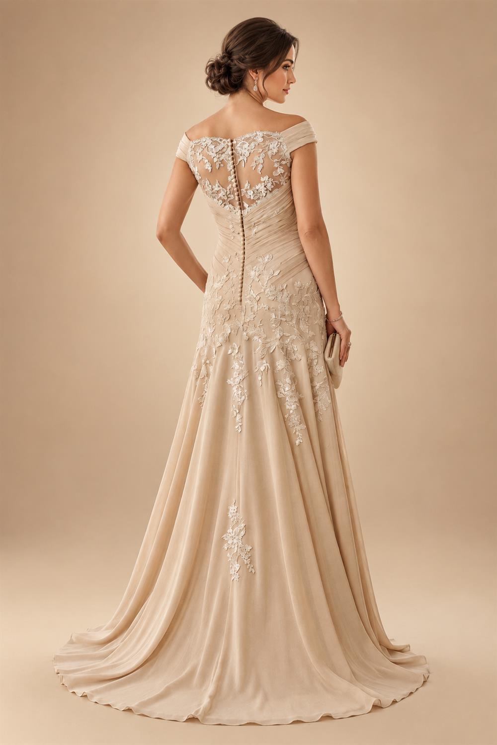 A-Line Chiffon Cape Sleeves Floor-Length Mother of the Bride & Groom Dresses with Ruched Waist (SHI22500705)