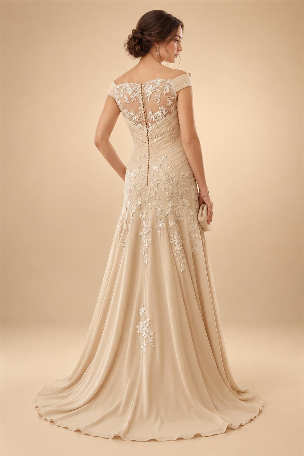 A-Line/Princess V-Neck Chiffon Maxi Mother of the Bride & Groom Dresses with Lace Appliques & Sweep Train (SHI22501644)