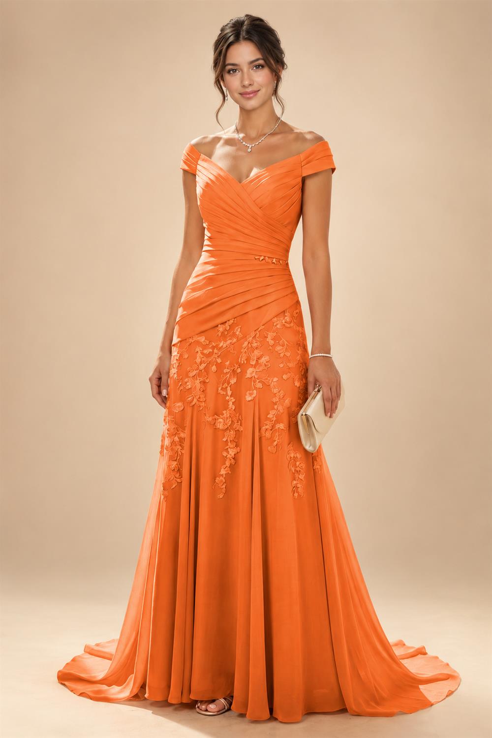 Chiffon Lace A-Line/Princess Off Shoulder Long Mother of the Bride & Groom Dresses with Ruched Waist & Sweep Train (SHI22501250)