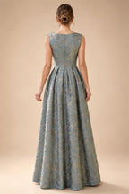 Jacquard A-Line/Princess Scoop Neck Floor-Length Mother of the Bride & Groom Dresses with Ruffles & Ruched Waist (SHI22501201)