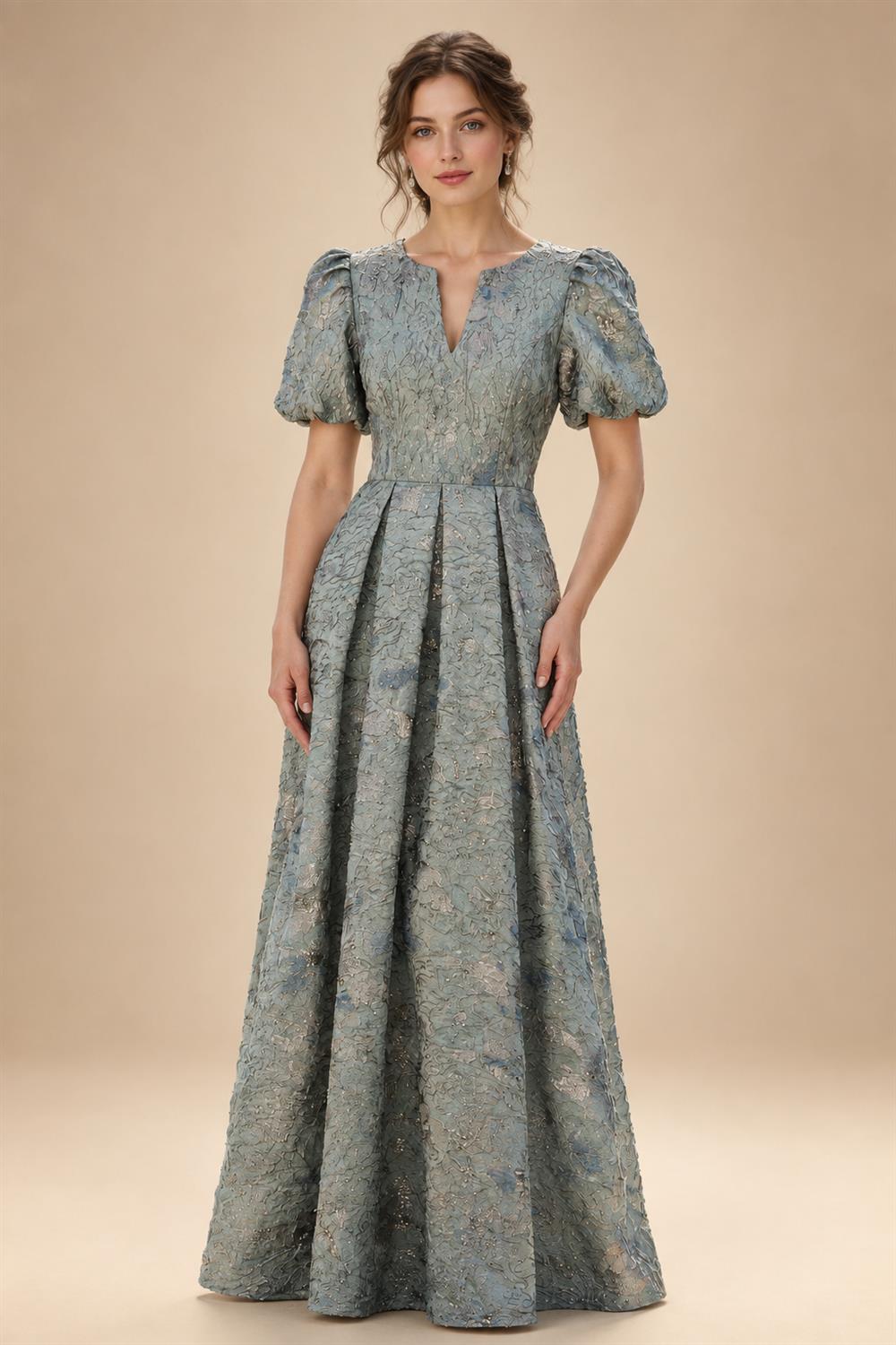 Sequin Floral A-Line/Princess V-Neck Floor-Length Mother of the Bride & Groom Dresses with 3D Flowers & Pleats (SHI22501350)