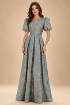 Sequin Floral A-Line/Princess V-Neck Floor-Length Mother of the Bride & Groom Dresses with 3D Flowers & Pleats (SHI22501350)